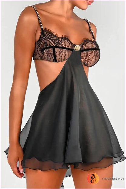 Sheer Lace Babydoll Set - Effortlessly Bold Evenings - Bodysuit - Lingerie Hut - Backless • Boudoir • Cutout