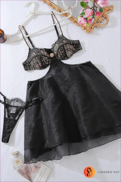 Sheer Lace Babydoll Set - Effortlessly Bold Evenings - Black / s - Bodysuit - Lingerie Hut - Backless • Boudoir • Cutout