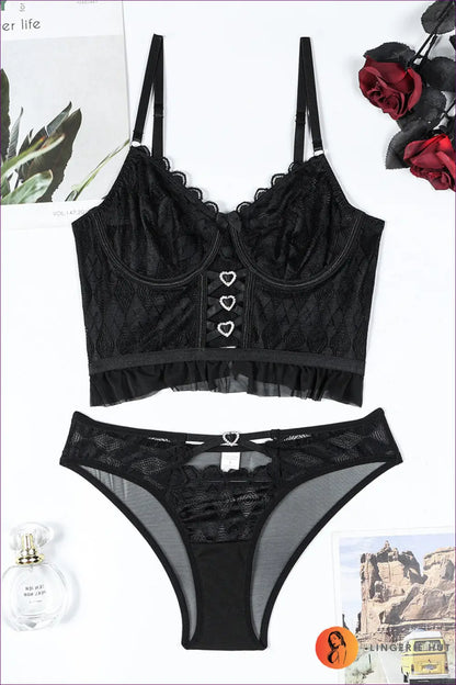 Sheer Lace Cutout Bra Set - Bold but Wearable - s / Black - Lingerie Hut - All Season • Boudoir • Date Night