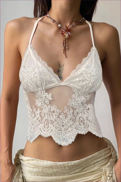 Sheer Lace Halter Crop Top - Dreamy Summer Layer for Backless, Boho, Crop, Date Night, Floral