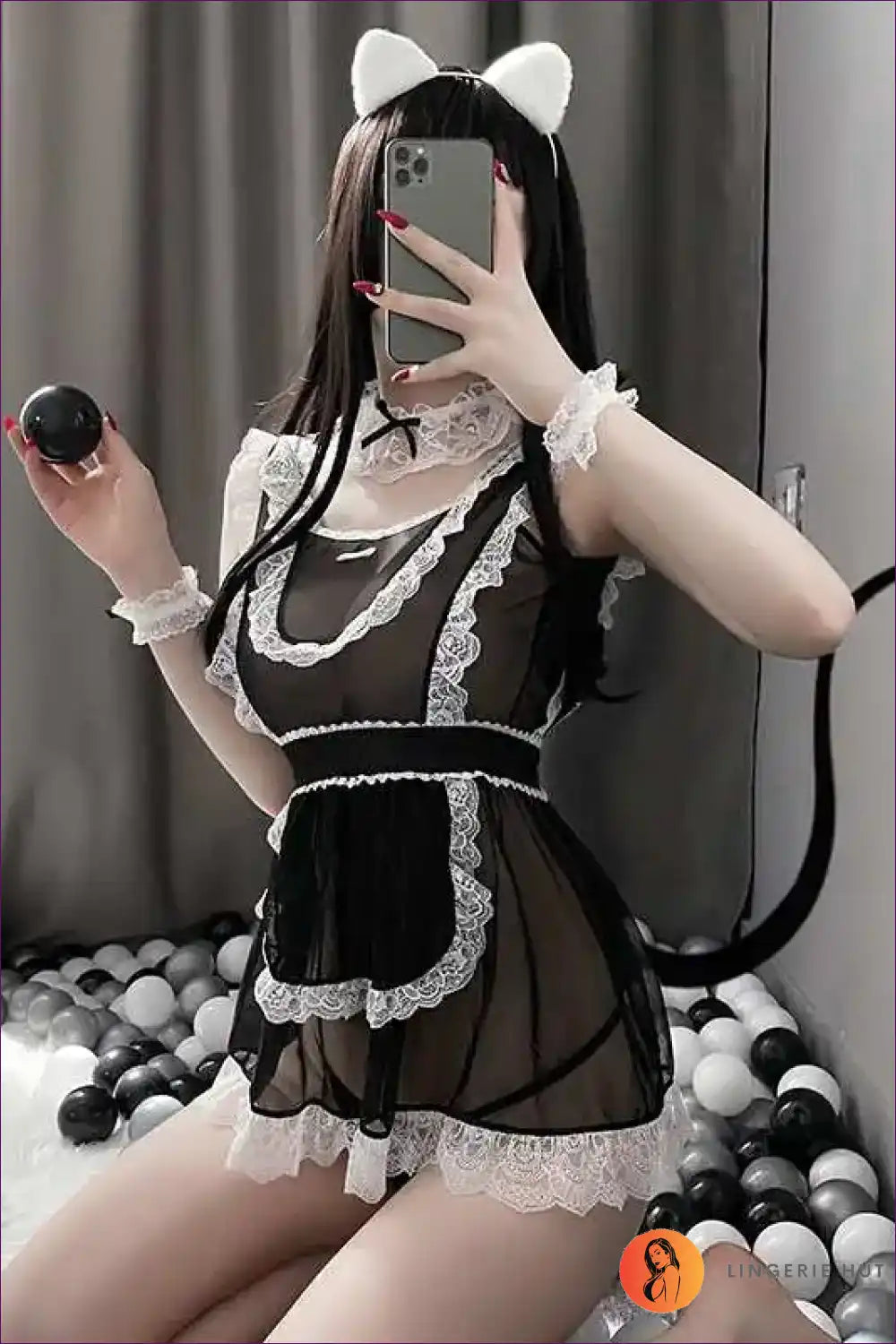 Sheer Lace Maid Dress with Open Crotch - Cosplay Confidence for Babydoll, Boudoir, Costume, just In, Lace