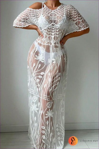 Sheer Lace Maxi Cover Up - Holiday Evenings Sorted - one Size / White - Dresses - Lingerie Hut - Beachwear • Cutout