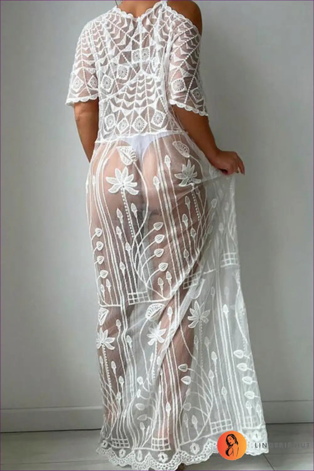 Sheer Lace Maxi Cover Up - Holiday Evenings Sorted - one Size / White - Dresses - Lingerie Hut - Beachwear • Cutout