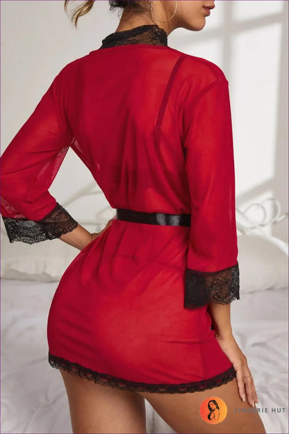 Sheer Lace Robe with Floral Trim - the Honeymoon Edit - Robes - Lingerie Hut - All Season • Boudoir • Bridal