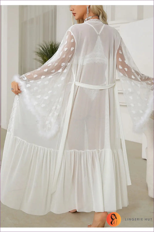 Sheer Lace Robe - the Honeymoon Edit - s / White - Robes - Lingerie Hut - All Season • Boudoir • Bridal • Glamour