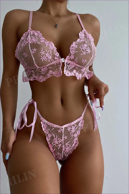 Look Amazing And Feel Comfortable All Day With Our Sheer Lace Side Tie Bra Set. Lightweight Adjustable, It’s
