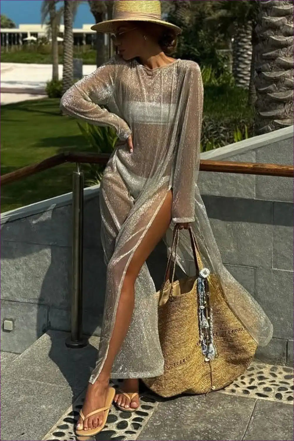 Sheer Maxi Dress with High Side Split Detail