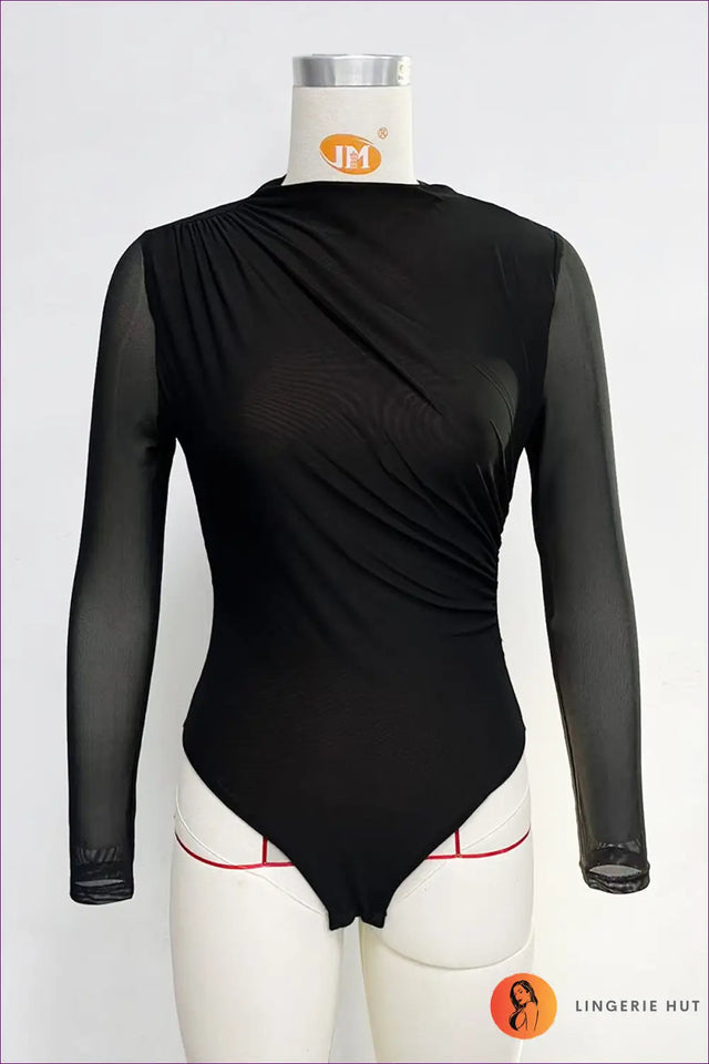 Sheer Mesh Bodysuit with Long Sleeves - Modern Night Out