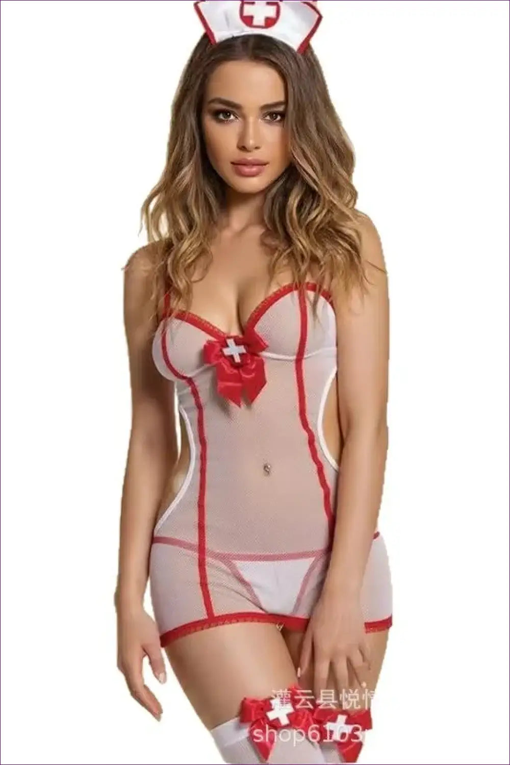Sheer Mesh Bodysuit Set with Cross Trim Accents - After Hours Tease - Lingerie - just in • Hut