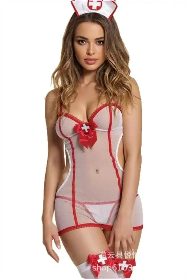 Sheer Mesh Bodysuit Set with Cross Trim Accents - After Hours Tease