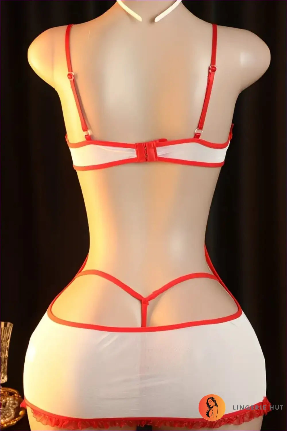 Sheer Mesh Bodysuit Set with Cross Trim Accents - After Hours Tease - Lingerie - just in • Hut