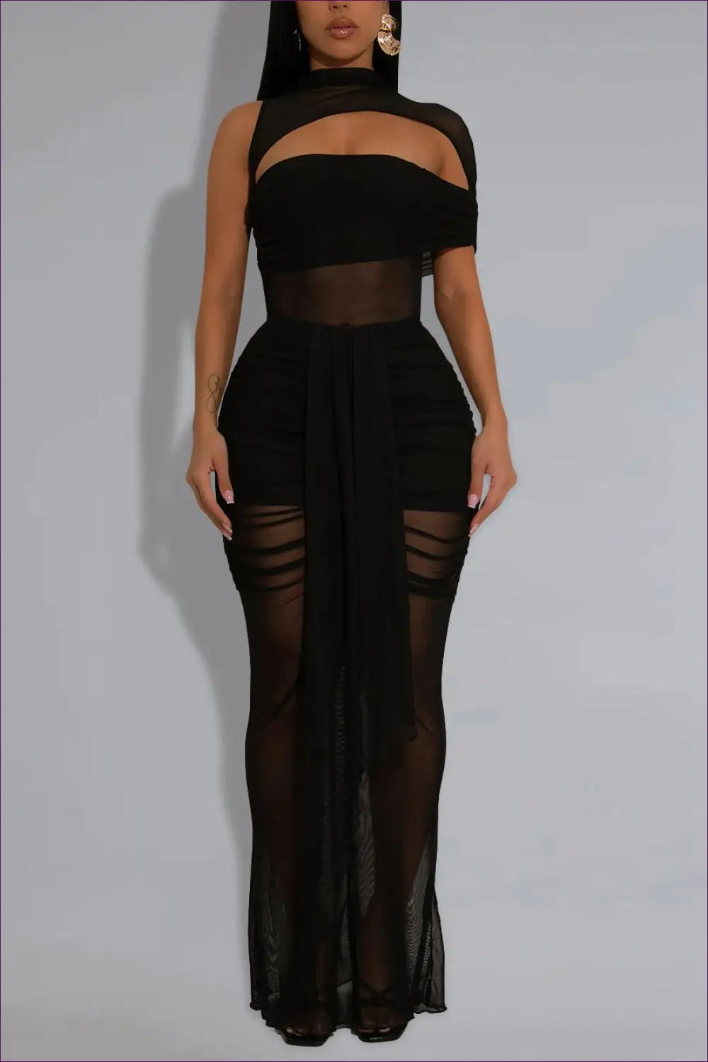Sheer Mesh Cutout Maxi Dress - the one They’ll Ask About - Dresses - Lingerie Hut - Bodycon • Clubwear • Evening Wear