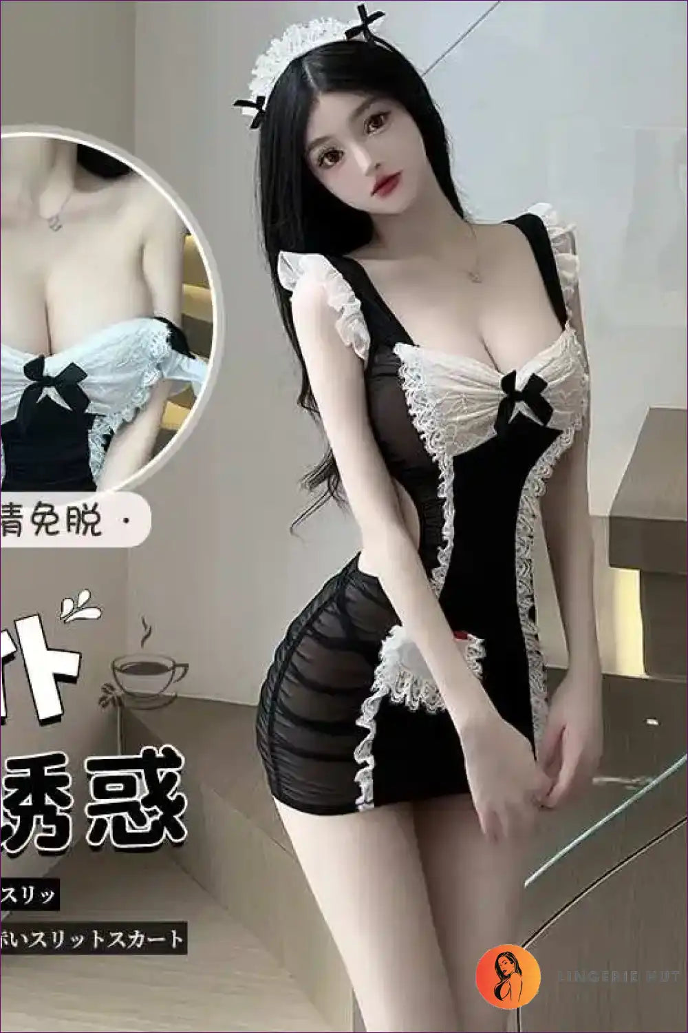 Sheer Mesh Lolita Maid Babydoll Dress for Cosplay Sweetness Babydoll, just In, Lingerie, Maid,