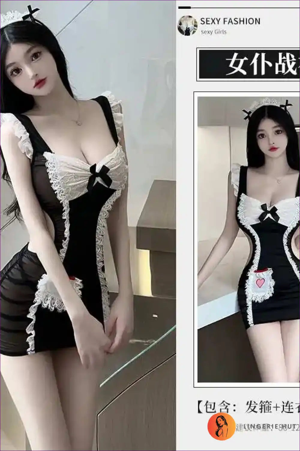 Sheer Mesh Lolita Maid Babydoll Dress for Cosplay Sweetness Babydoll, just In, Lingerie, Maid,