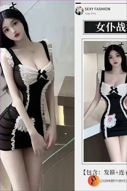 Sheer Mesh Lolita Maid Babydoll Dress for Cosplay Sweetness Babydoll, just In, Lingerie, Maid,