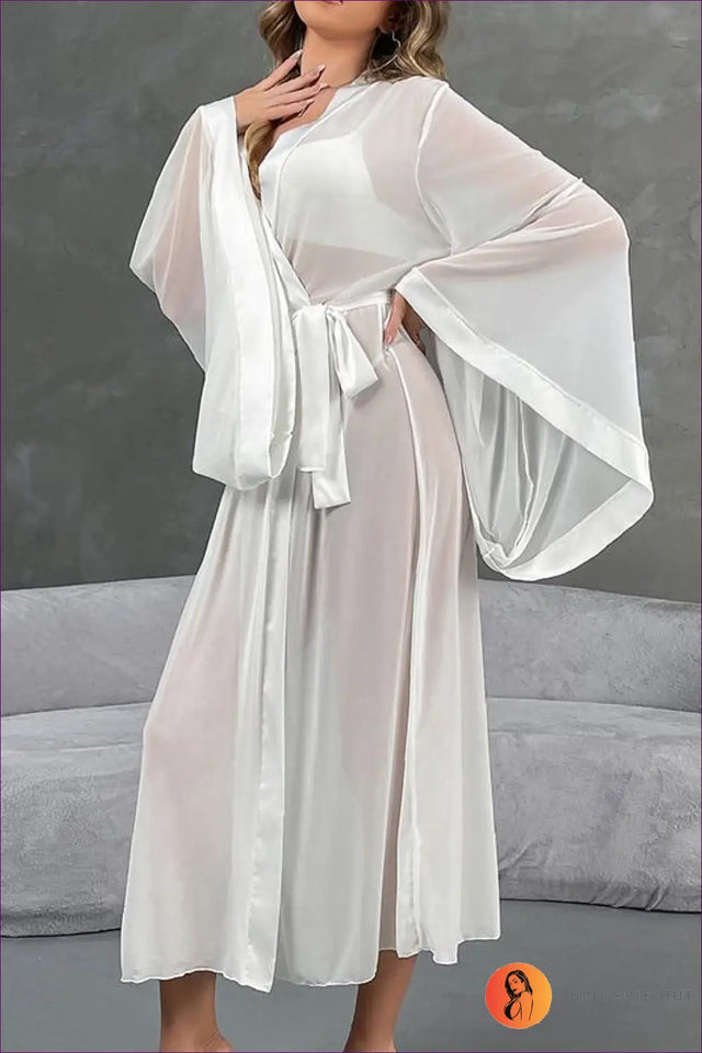 Satin Maxi Robe with Belted Waist - Elegant Layering