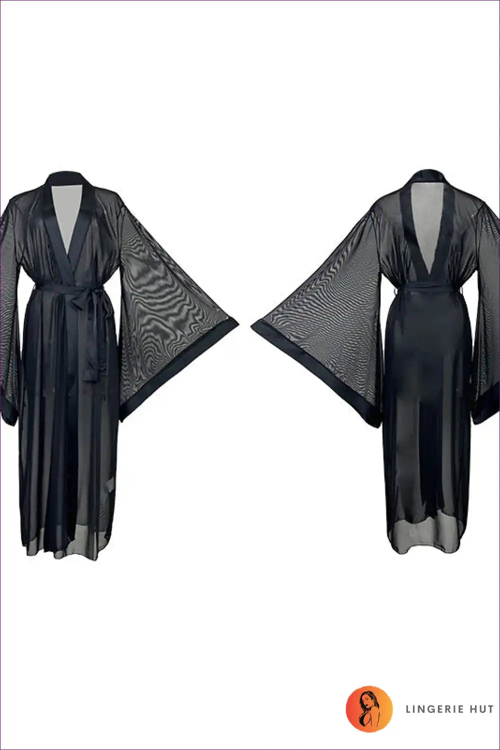 Sheer Mesh Maxi Robe with Belted Waist - Elegant Layering for All Season, Boudoir, Bridal, Evening Wear,