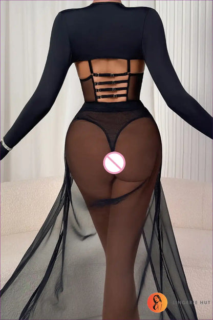 Sheer Mesh Maxi Robe with Long Sleeves - Elegant Evenings for Boudoir, Casual, Evening Wear, just In,