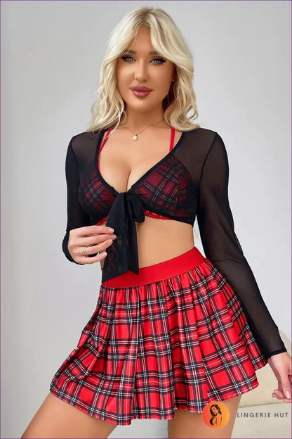 Sheer Mesh Student Roleplay Lingerie Bikini Set - Statement Edit for Bikini, Clubwear, co Ord, just In,