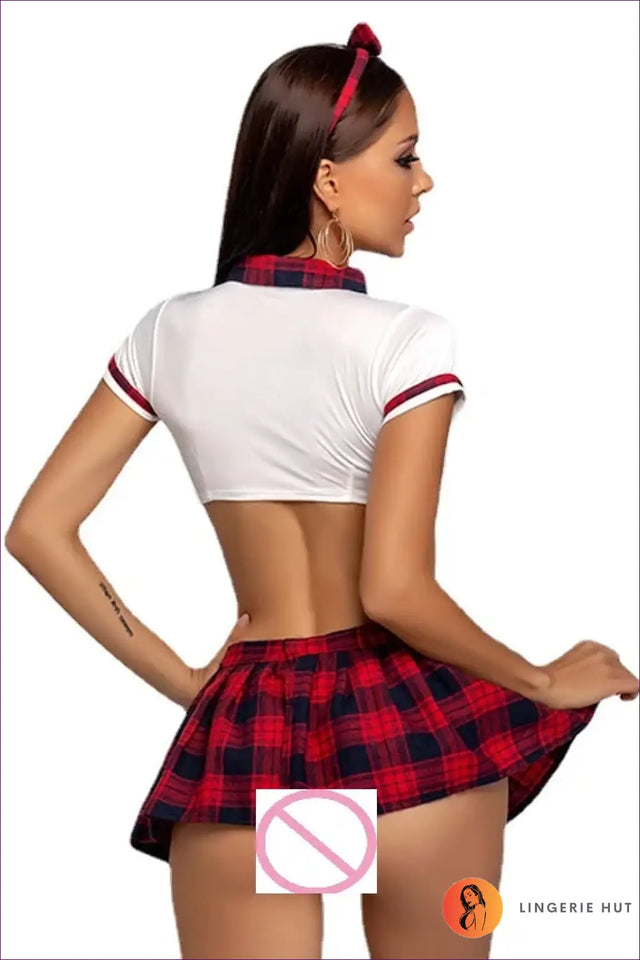 Schoolgirl Plaid Skirt and Zip-Front Top Costume Set