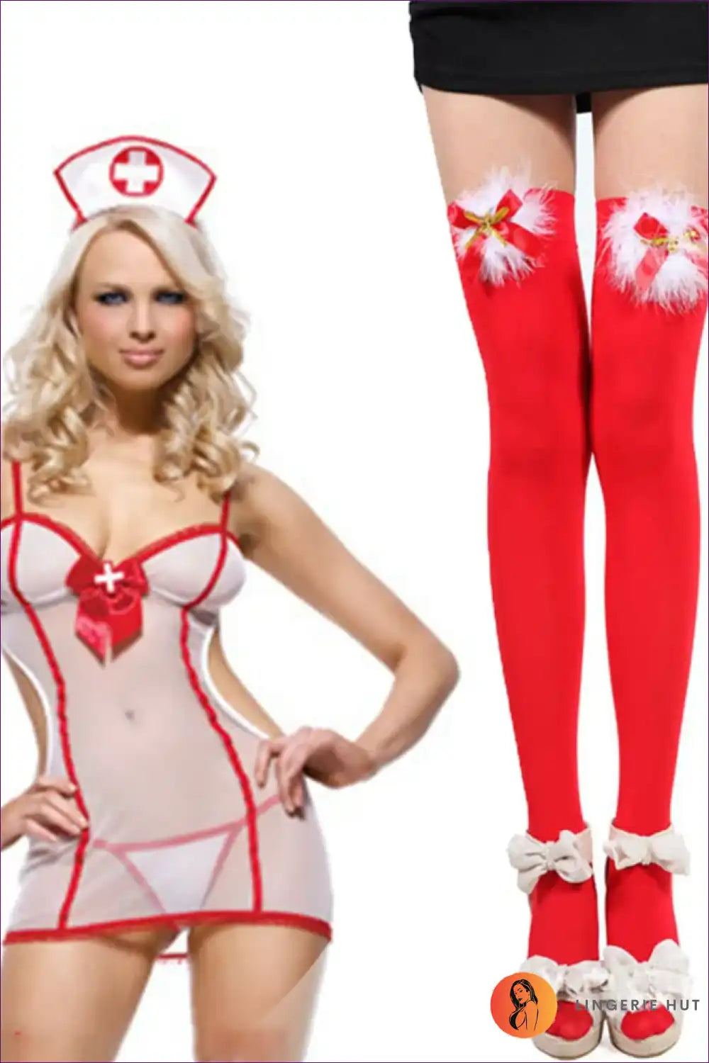 Sheer Nurse Costume with Red Trim - Allure Night Fantasy for Boudoir, Costume, Cutout, Date Night,