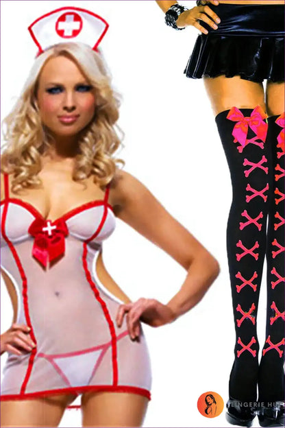 Sheer Nurse Costume with Red Trim - Allure Night Fantasy for Boudoir, Costume, Cutout, Date Night,