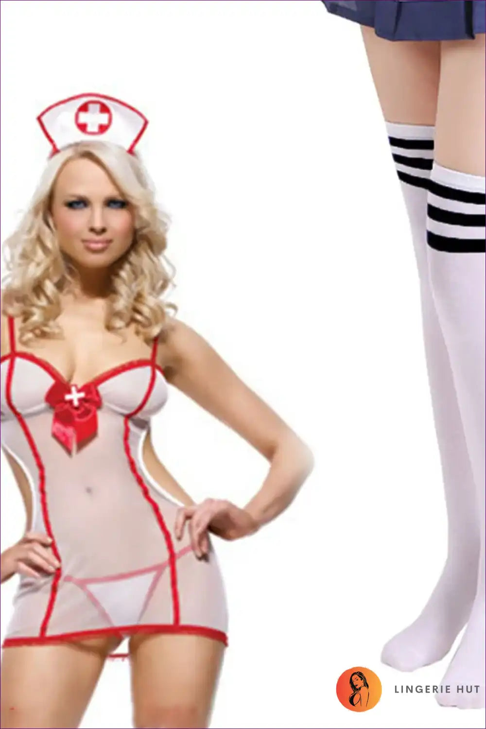 Sheer Nurse Costume with Red Trim - Allure Night Fantasy for Boudoir, Costume, Cutout, Date Night,