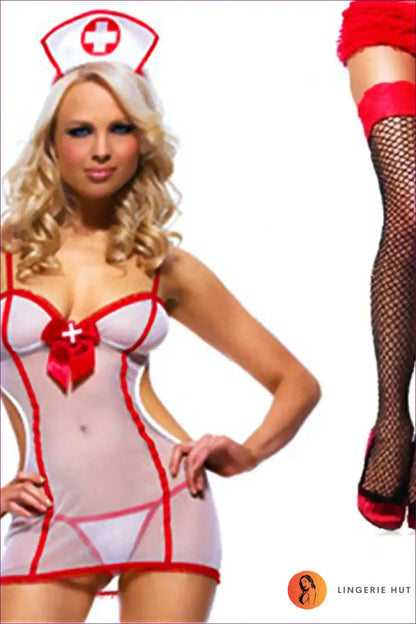 Sheer Nurse Costume with Red Trim - Allure Night Fantasy for Boudoir, Costume, Cutout, Date Night,