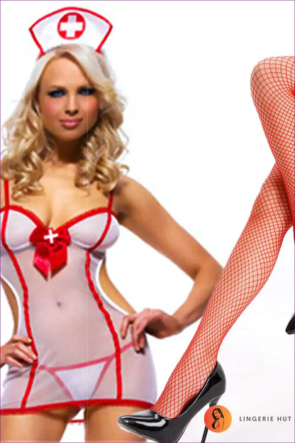 Sheer Nurse Costume with Red Trim - Allure Night Fantasy for Boudoir, Costume, Cutout, Date Night,