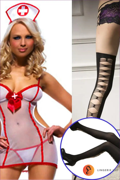 Sheer Nurse Costume with Red Trim - Allure Night Fantasy for Boudoir, Costume, Cutout, Date Night,