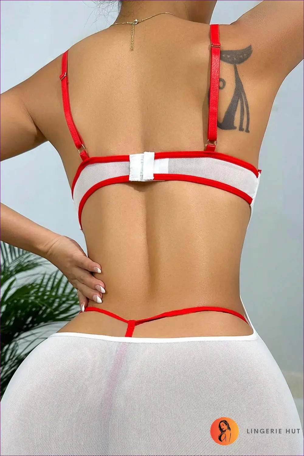 Sheer Nurse Costume with Red Trim - Fantasy Roleplay Ready - Outfit Set - Lingerie Hut - Cutout • Mesh • Mini