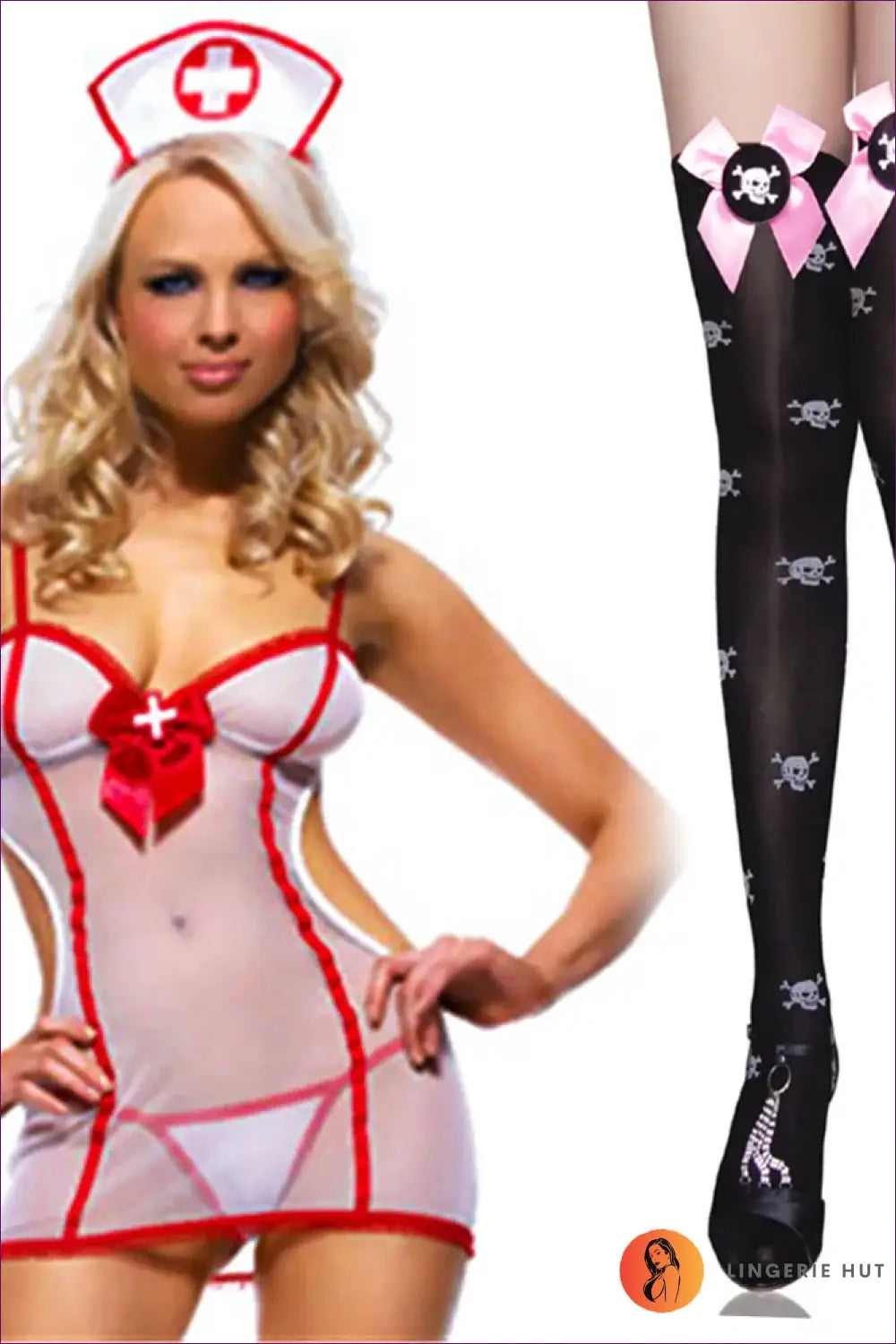 Sheer Nurse Costume with Red Trim - Fantasy Roleplay Ready - r / one Size - Outfit Set - Lingerie Hut - Cutout • Mesh