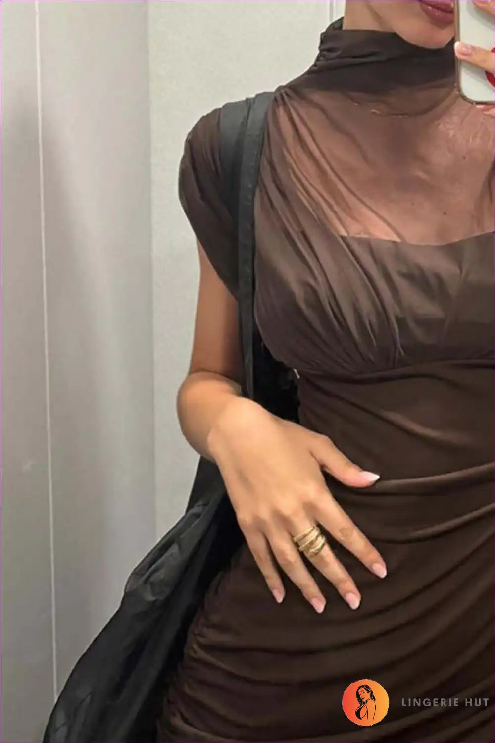 Sheer Panel Bodycon Dress with Ruched Detailing