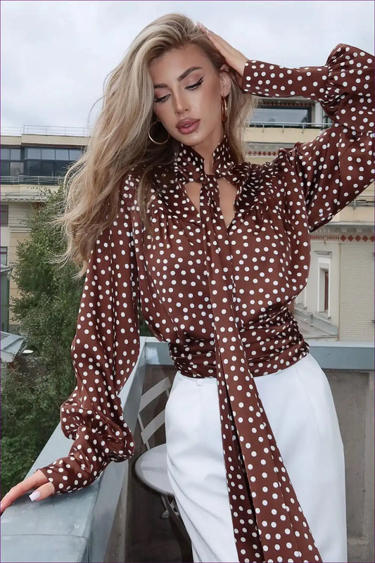 Sheer Polka Dot Cut-out Blouse for Day-to-night Dressing