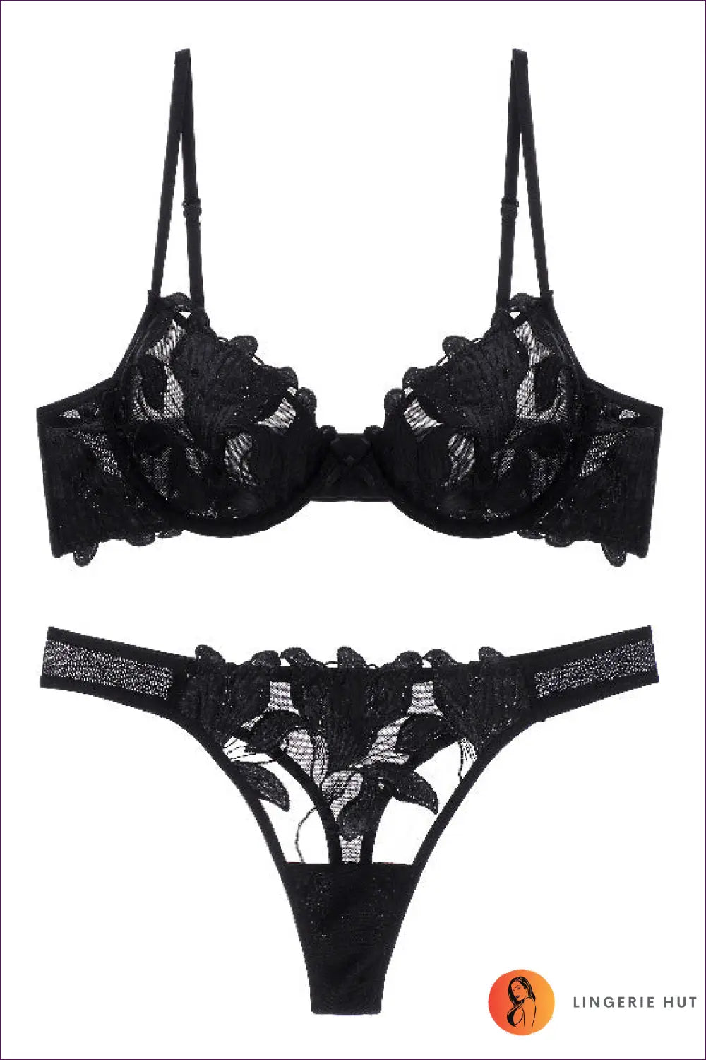Sheer Underwire Bra Set - Bold but Wearable - s / Black - Date Night • Floral • Glamour • Honeymoon - Lingerie Hut