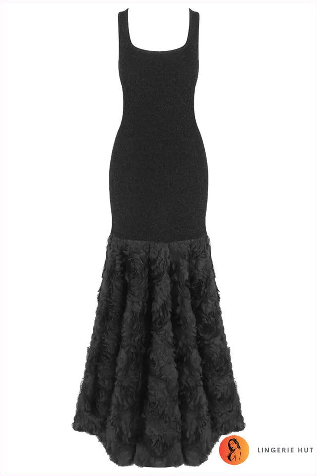 Shimmer Maxi Dress with Feather Hem - Understated Glamour