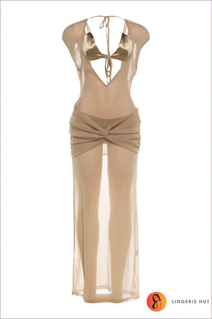Shimmer Maxi Dress with Plunging Neckline and Cut-outs for Cutout, Date Night, Evening Wear, Formal Glamour
