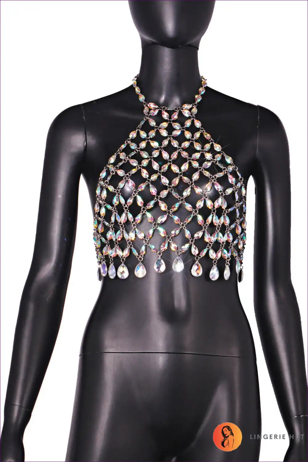 Shimmering Crystal Halter Top - Nightclub Glam