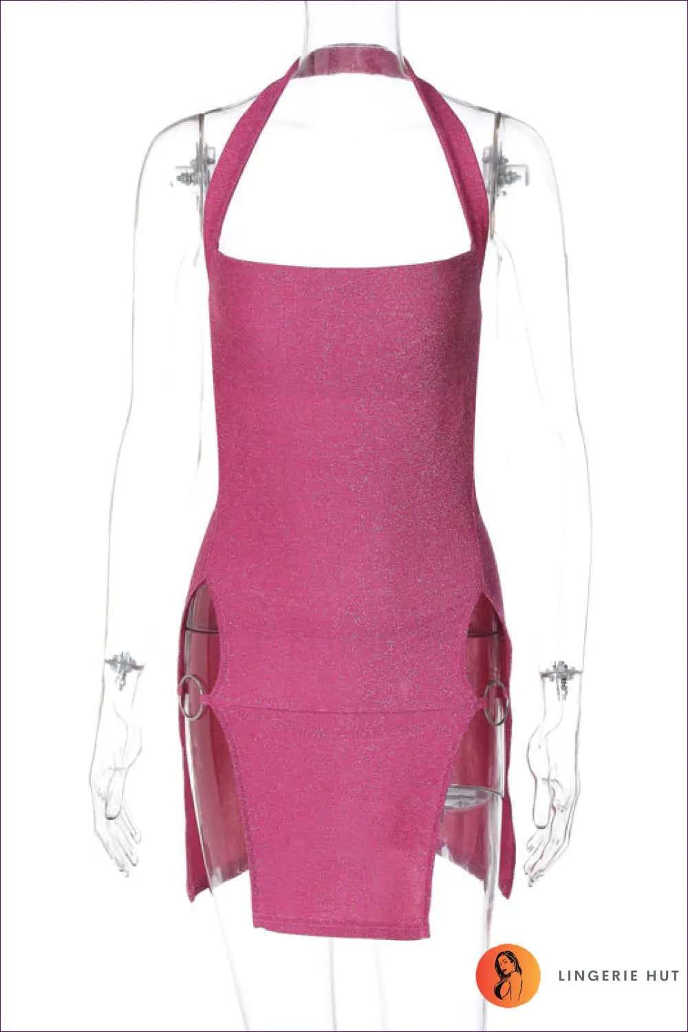 Shimmering Pink Halter Mini Dress - Bold & Sultry for Bodycon, Clubwear, Cutout, Dress,