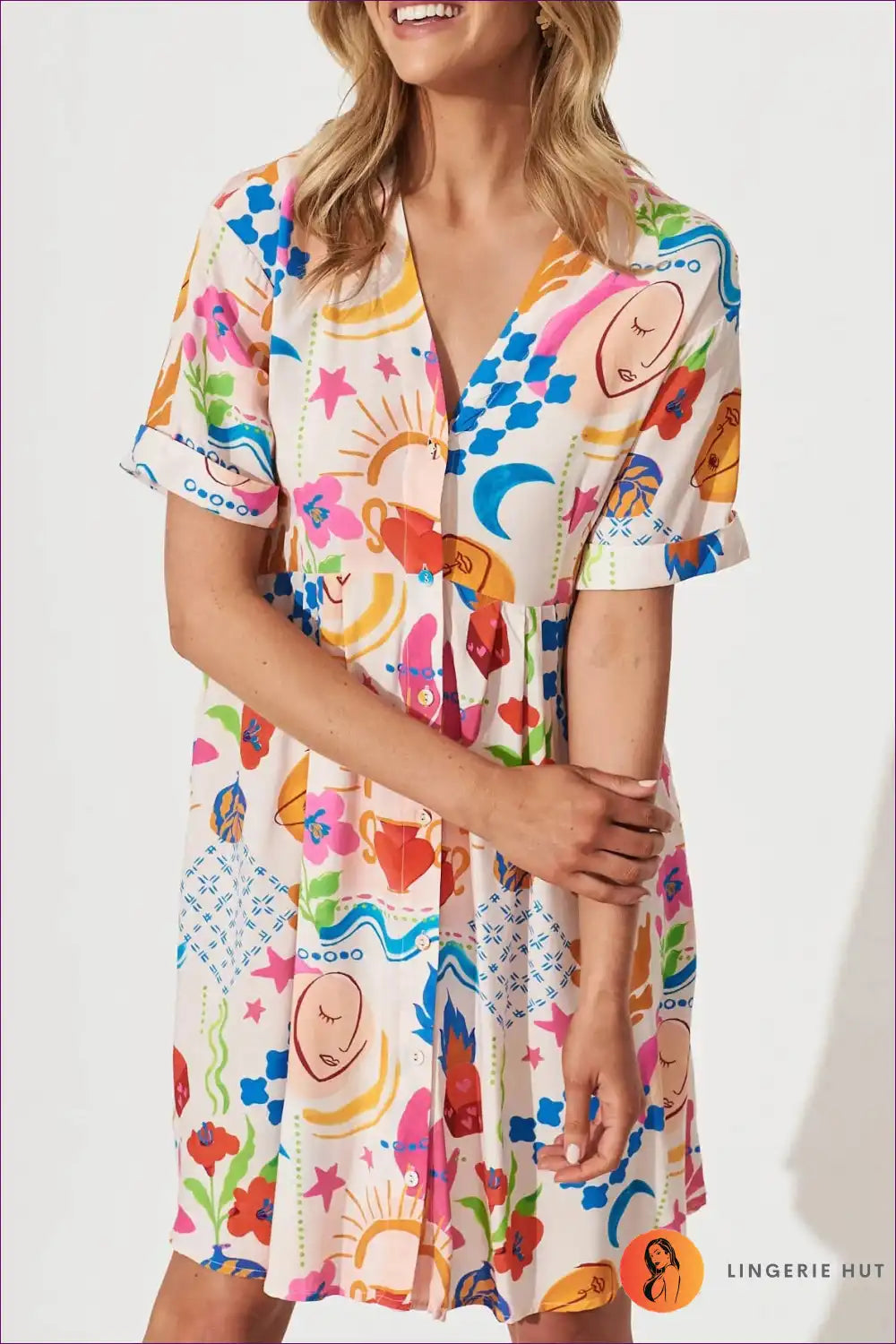 Shirt Dress with Abstract Print - Artistic Expression for A-line, All Season, Boho, Casual, Everyday
