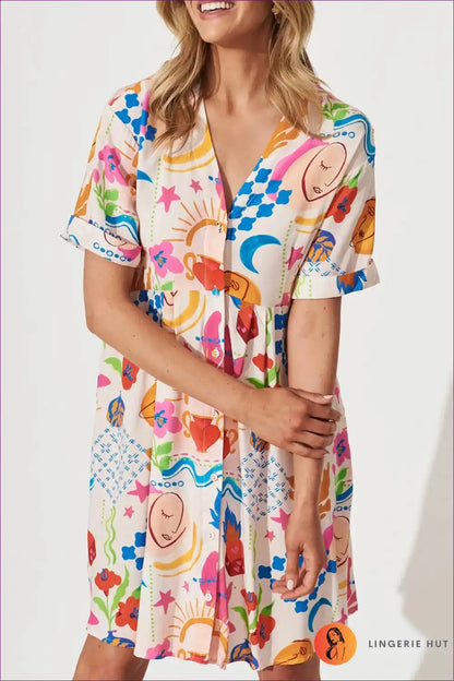 Shirt Dress with Abstract Print - Artistic Expression for A-line, All Season, Boho, Casual, Everyday