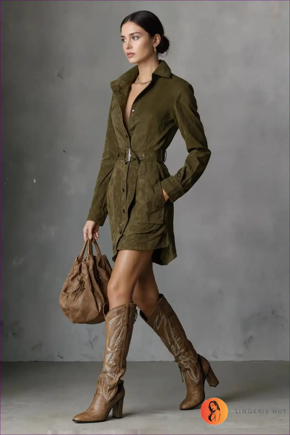 Shirt Dress with Belt Detail - Effortless Sophistication for A-line, All Season, Autumn, Casual,