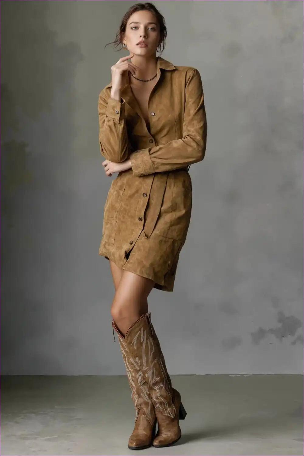 Shirt Dress with Belt Detail - Effortless Sophistication for A-line, All Season, Autumn, Casual,