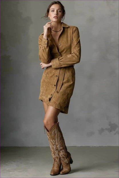 Shirt Dress with Belt Detail - Effortless Sophistication for A-line, All Season, Autumn, Casual,