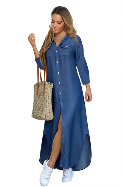 Shirt Dress with Button Front - Casual Sophistication for A-line, All Season, Autumn, Casual,