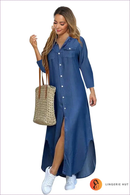 Shirt Dress with Button Front - Casual Sophistication for A-line, All Season, Autumn, Casual,
