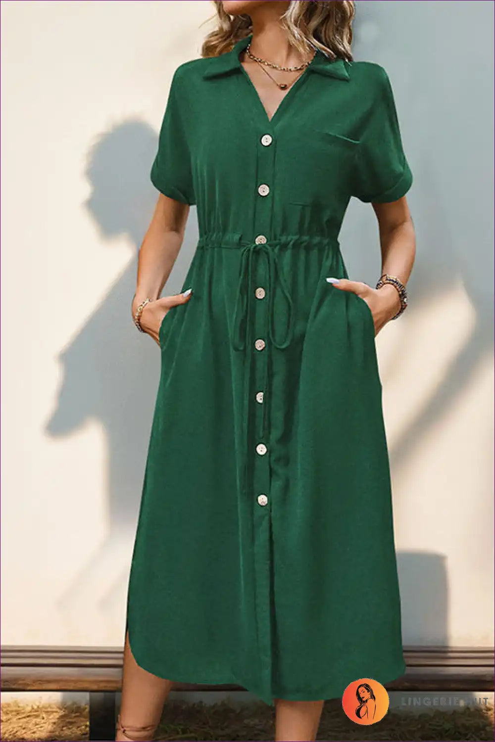 Shirt Dress with Button Front - Effortless Authority for A-line, All Season, Casual, Cotton,