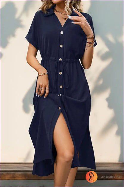 Shirt Dress with Button Front - Effortless Authority for A-line, All Season, Casual, Cotton,