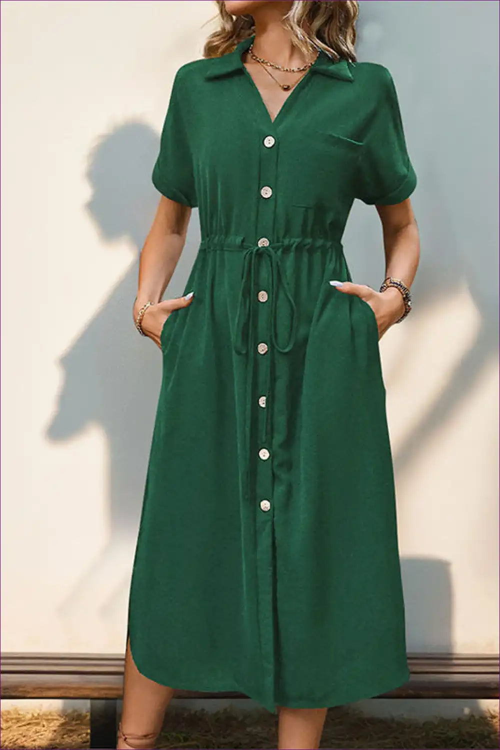 Shirt Dress with Button Front - Effortless Authority for A-line, All Season, Casual, Cotton,