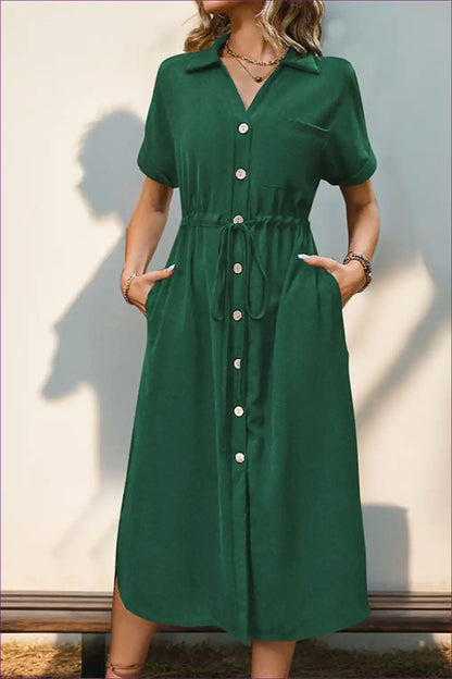 Shirt Dress with Button Front - Effortless Authority for A-line, All Season, Casual, Cotton,